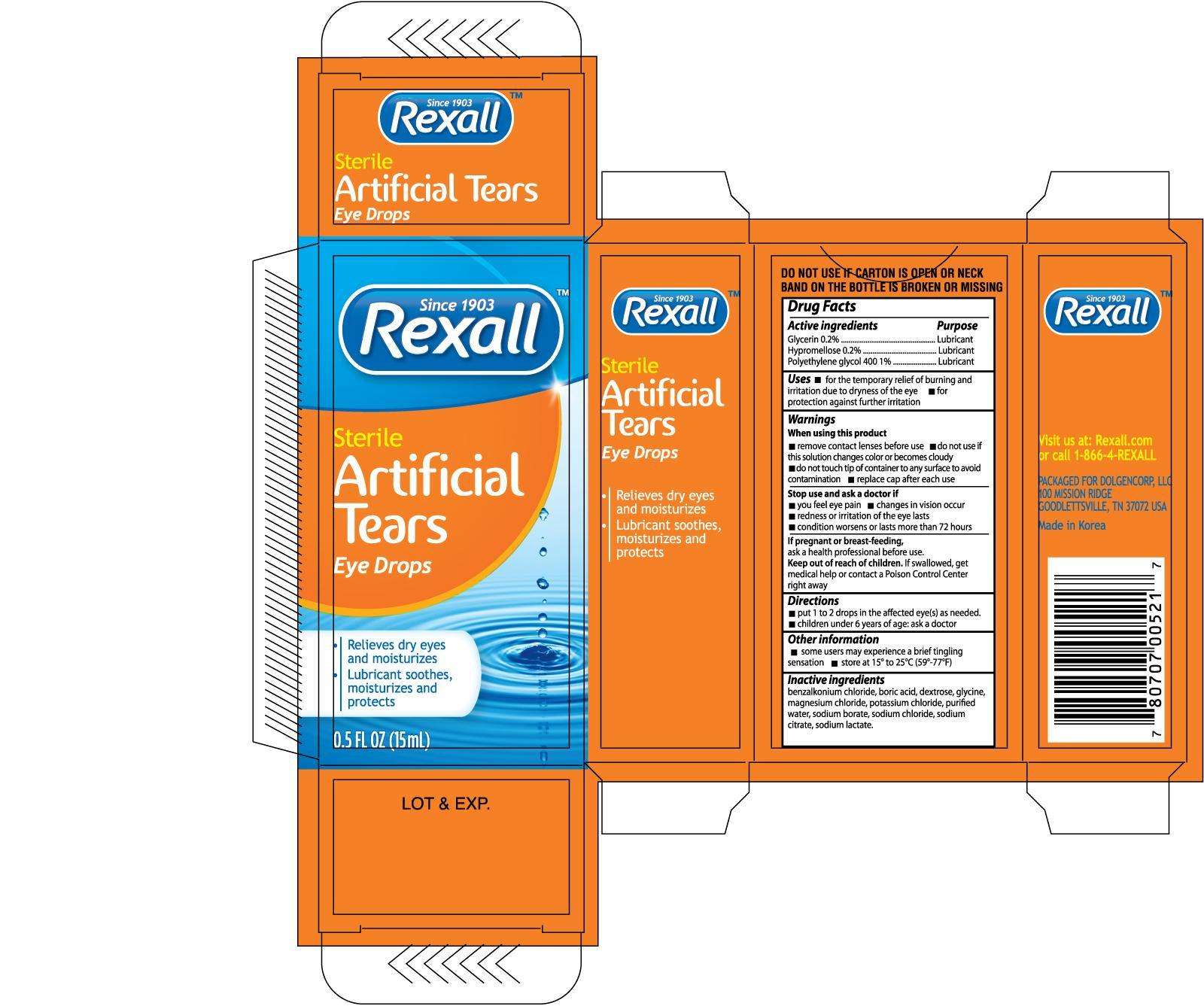 Rexall Sterile Artificial Tears Eye Drops