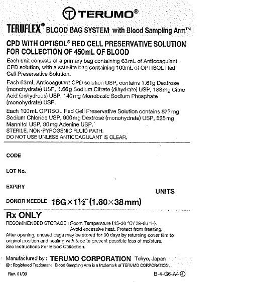 TERUFLEX Blood Bag System with Blood Sampling Arm Anticoagulant Citrate Phosphate Dextrose (CPD) AND OPTISOL (AS-5) Red Cell Preservative