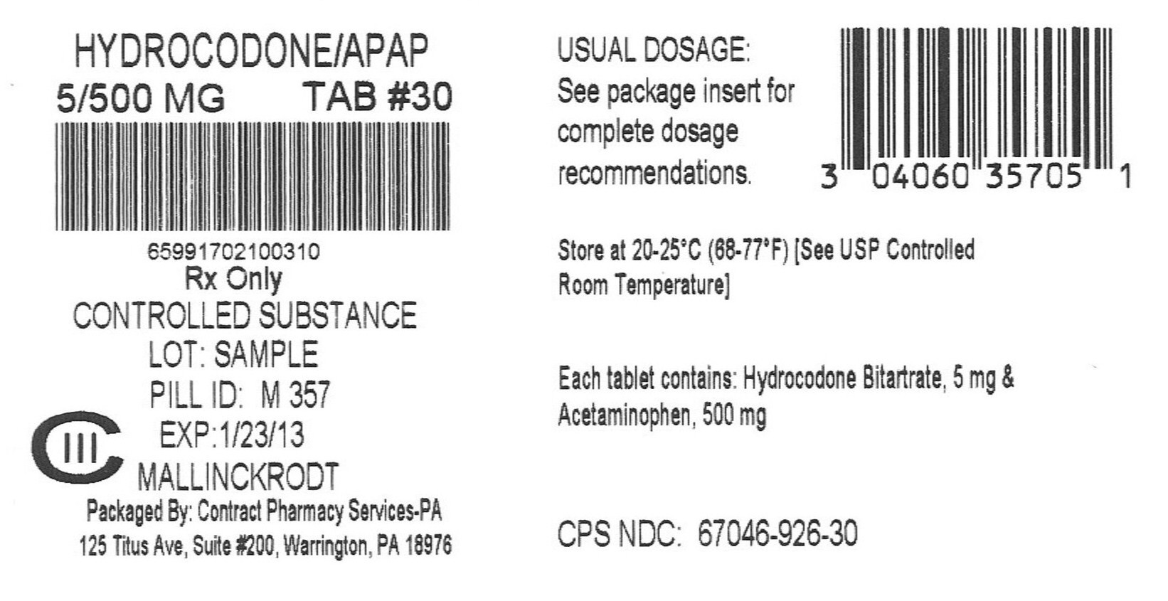 HYDROCODONE BITARTRATE AND ACETAMINOPHEN