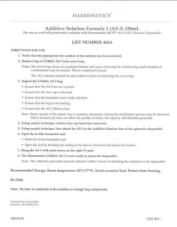 Haemonetics Additive Solution Formula 3 (AS-3)