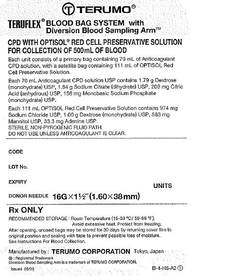 TERUFLEX Blood Bag System with Diversion Blood Sampling Arm Anticoagulant Citrate Phosphate Dextrose (CPD) AND OPTISOL (AS-5) Red Cell Preservative